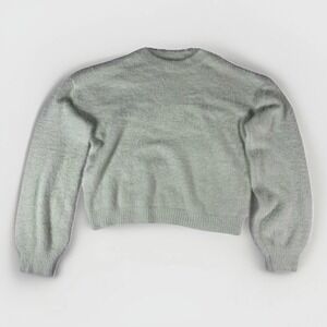 NASTY GAL Fuzzy Knit Lounge Set Medium Light Green‎ Mock Neck Long Sleeve Flare